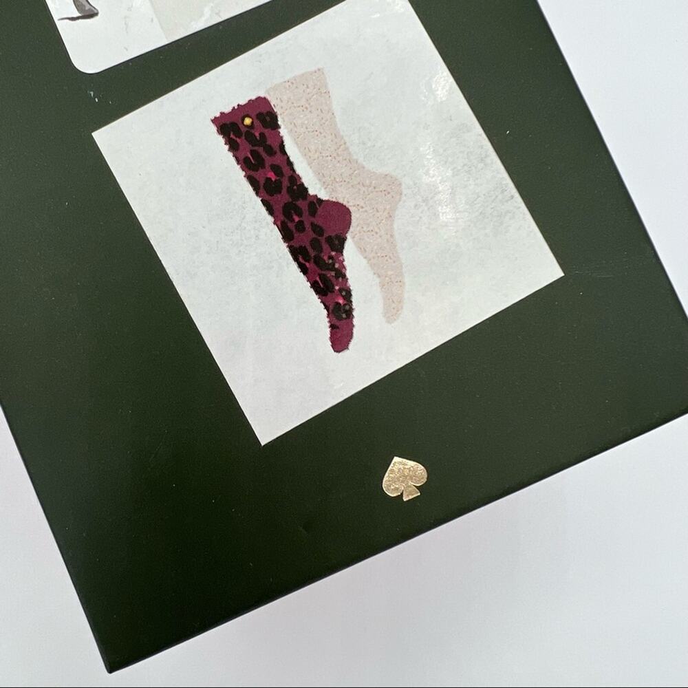 Kate Spade Pink Purple Animal Print Crew Cozy Socks Gift Box Women’s One Size - Picture 4 of 4